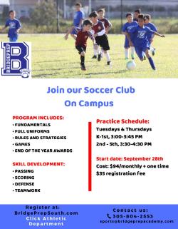 Join our Soccer Club on Campus K-5th 